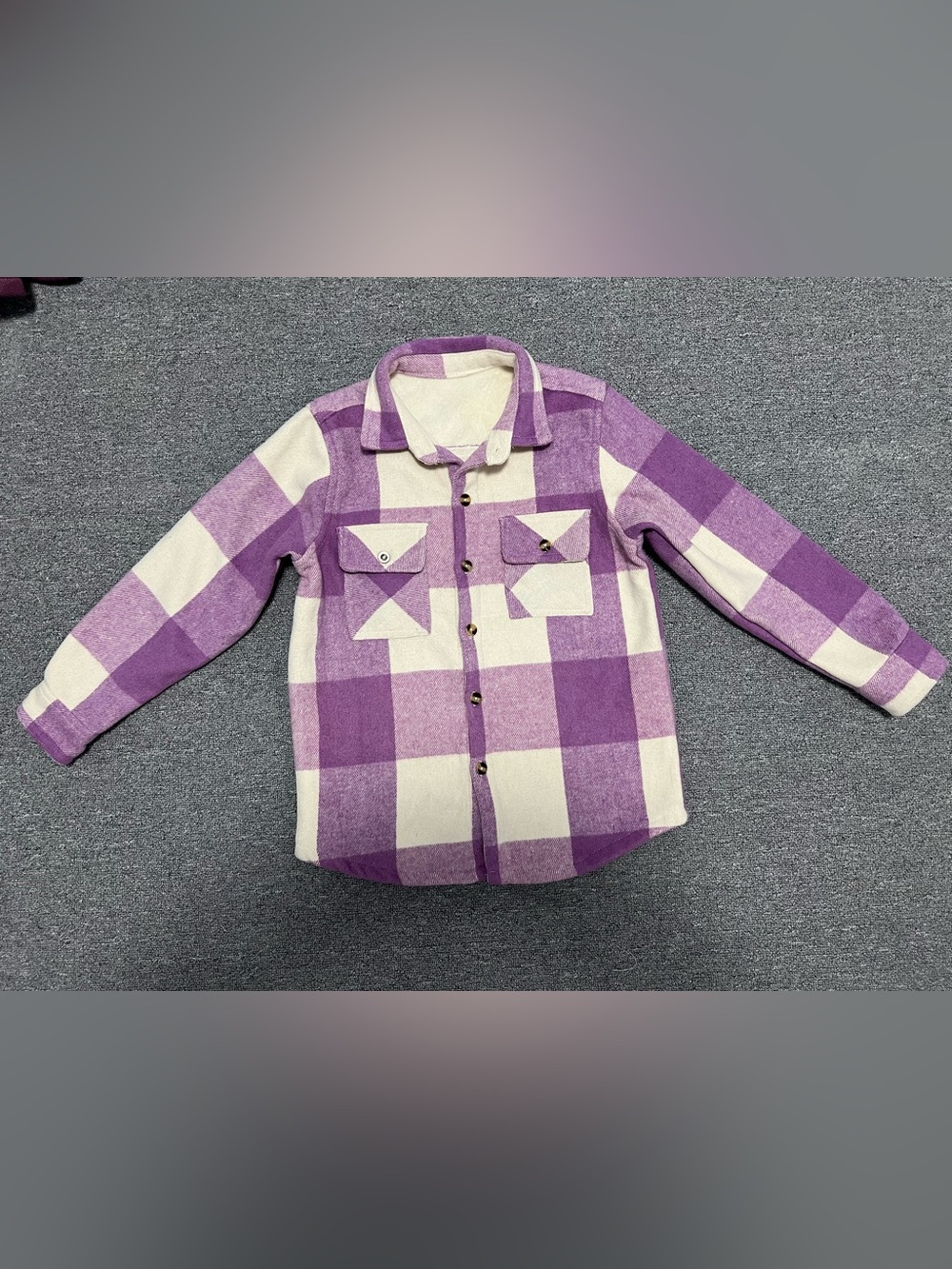 Girl’s Purple and Cream Plaid Button-Up Shirt 12T